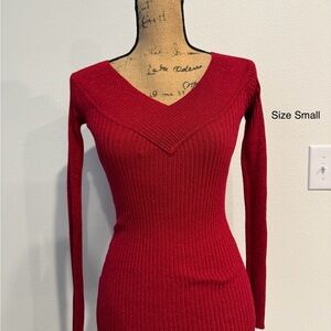 Elegant Red V-Neck Sweater